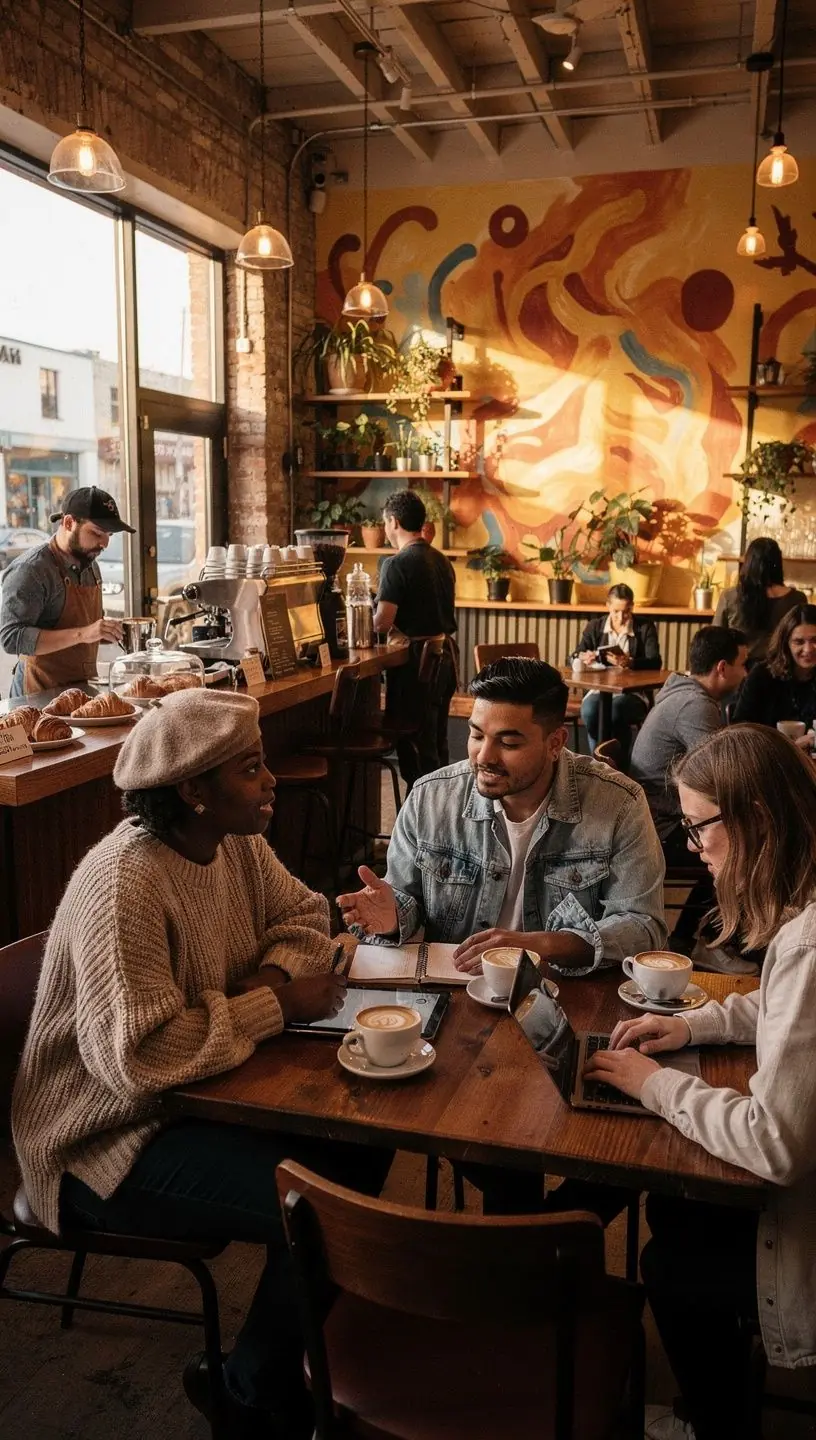 Group of people engaging at a social meetup event.