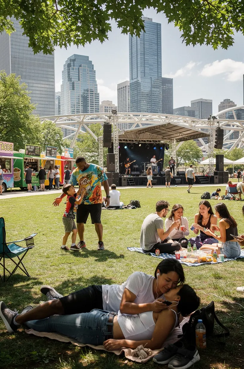 Outdoor festival attendees enjoying community activities together.